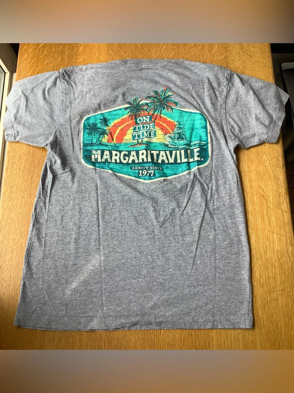Margaritaville Heather Gray Short Sleeve Crew Tee with Green Chest Logo